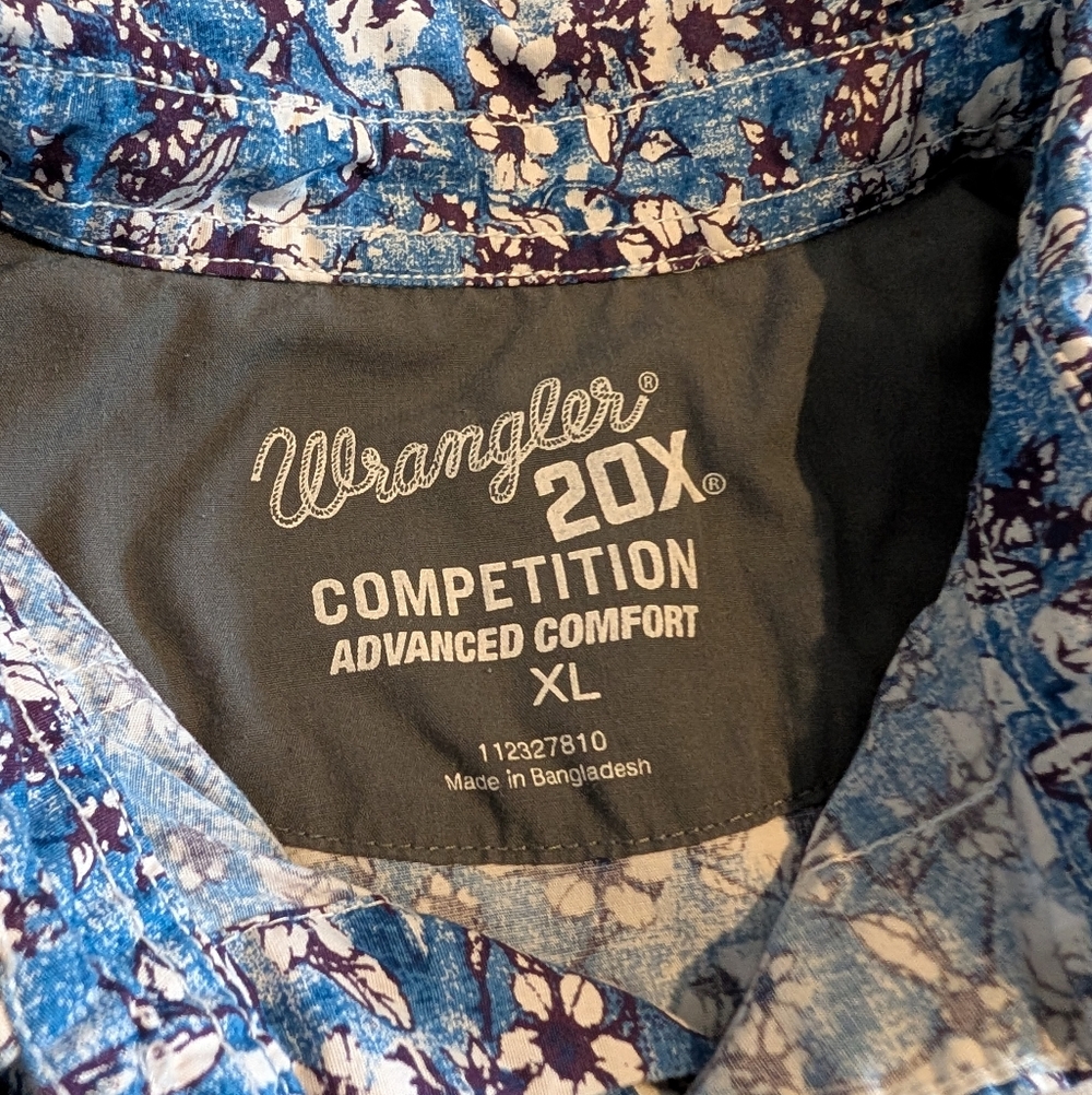 Wrangler 20X Competition Advanced Comfort Blue Floral Pearl Snap Rodeo Shirt XL - Picture 8 of 10